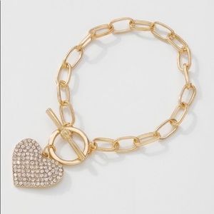 Gold rhinestone heart bracelet